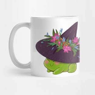 Witchy frog wearing pointy witch hat with flowers Mug